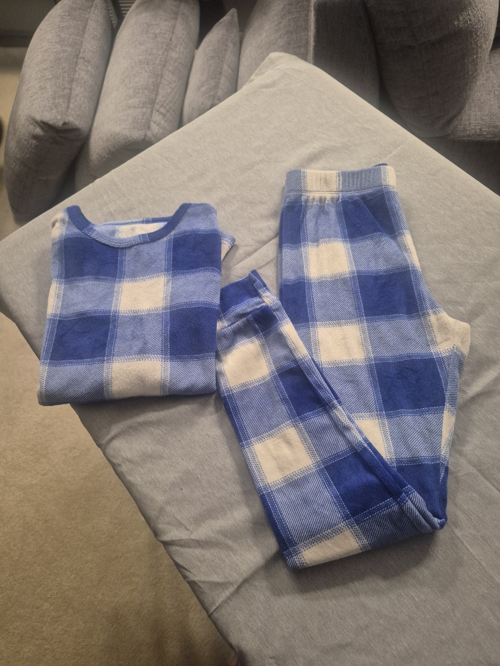 Cat & Jack Blue and White Plaid Kids Pajama Set
